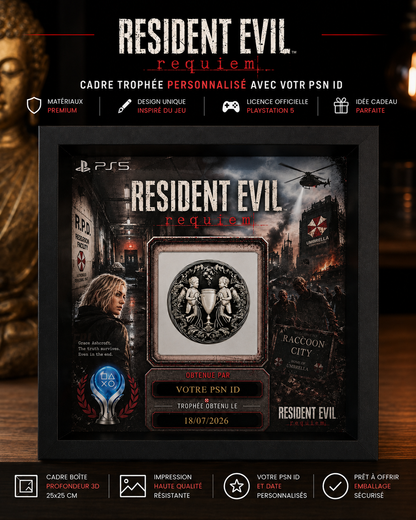 Resident Evil Requiem – Cadre Trophée PS5 Personnalisé (25x25 cm)