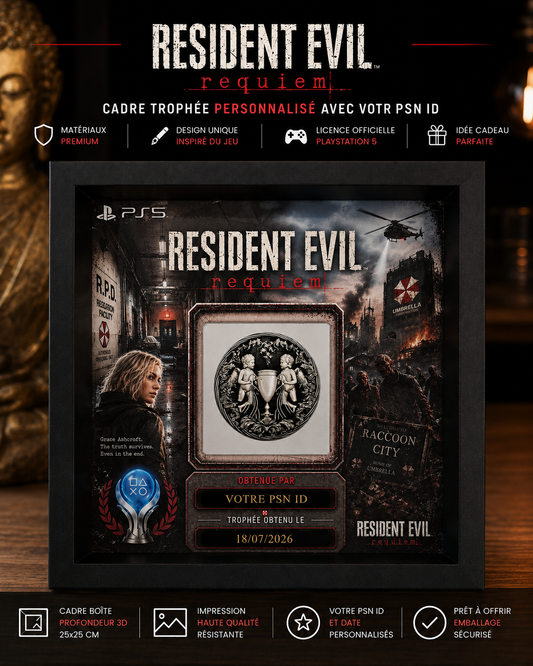 Resident Evil Requiem – Cadre Trophée PS5 Personnalisé (25x25 cm)