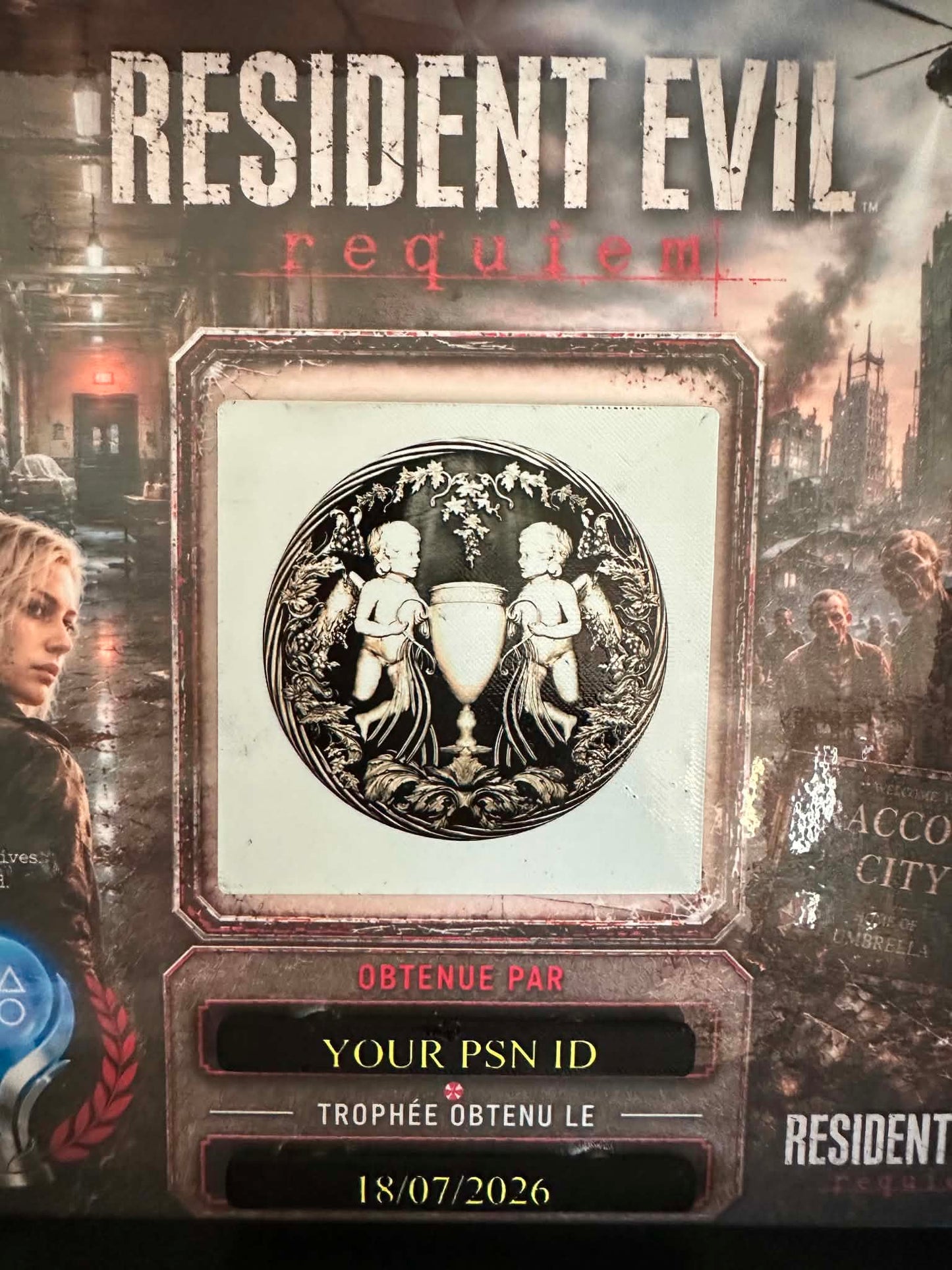 Resident Evil Requiem – Cadre Trophée PS5 Personnalisé (25x25 cm)
